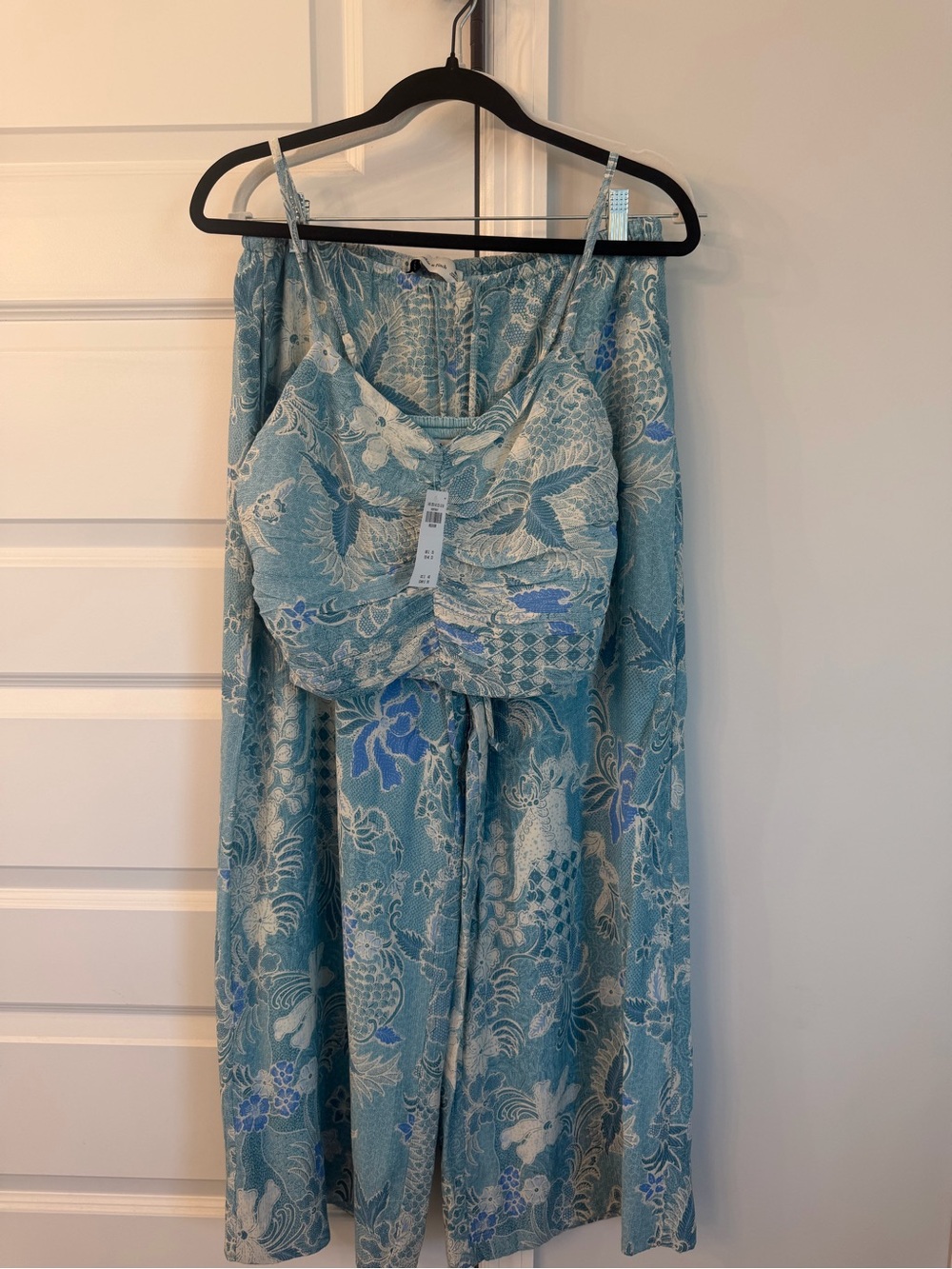 Abercrombie & Fitch Light Blue Floral Satin Camisole and wide leg pant set